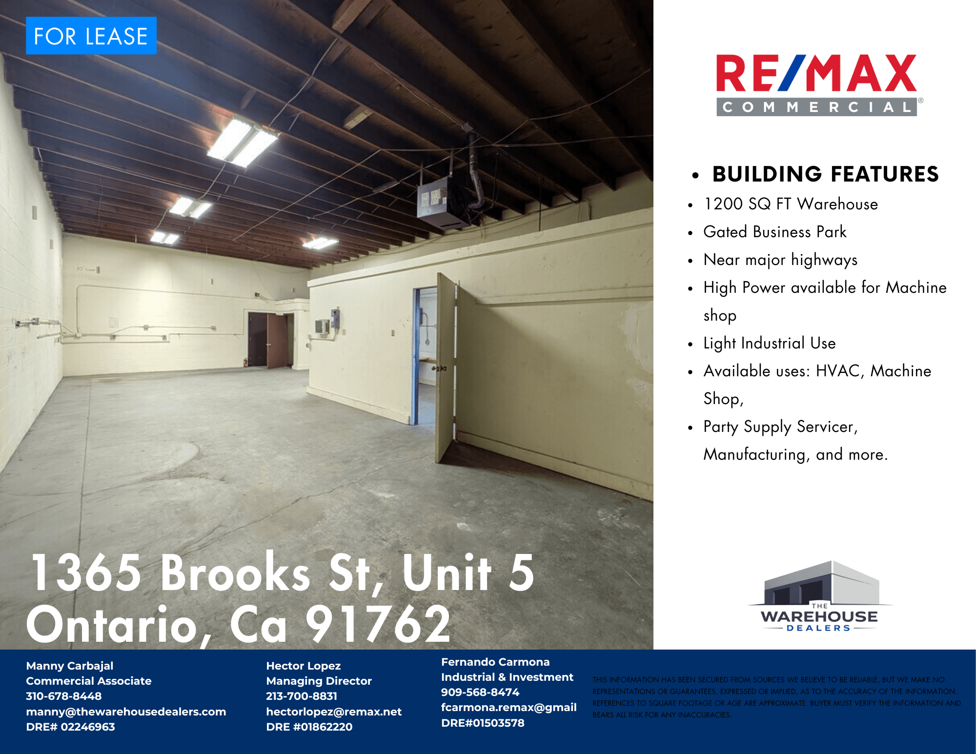Unit #5 1,200 SF of Industrial Space Available in Ontario, CA 91762